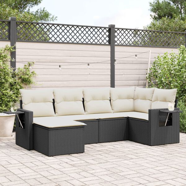 vidaXL 6 Piece Garden Sofa Set with Cushions Black Poly Rattan