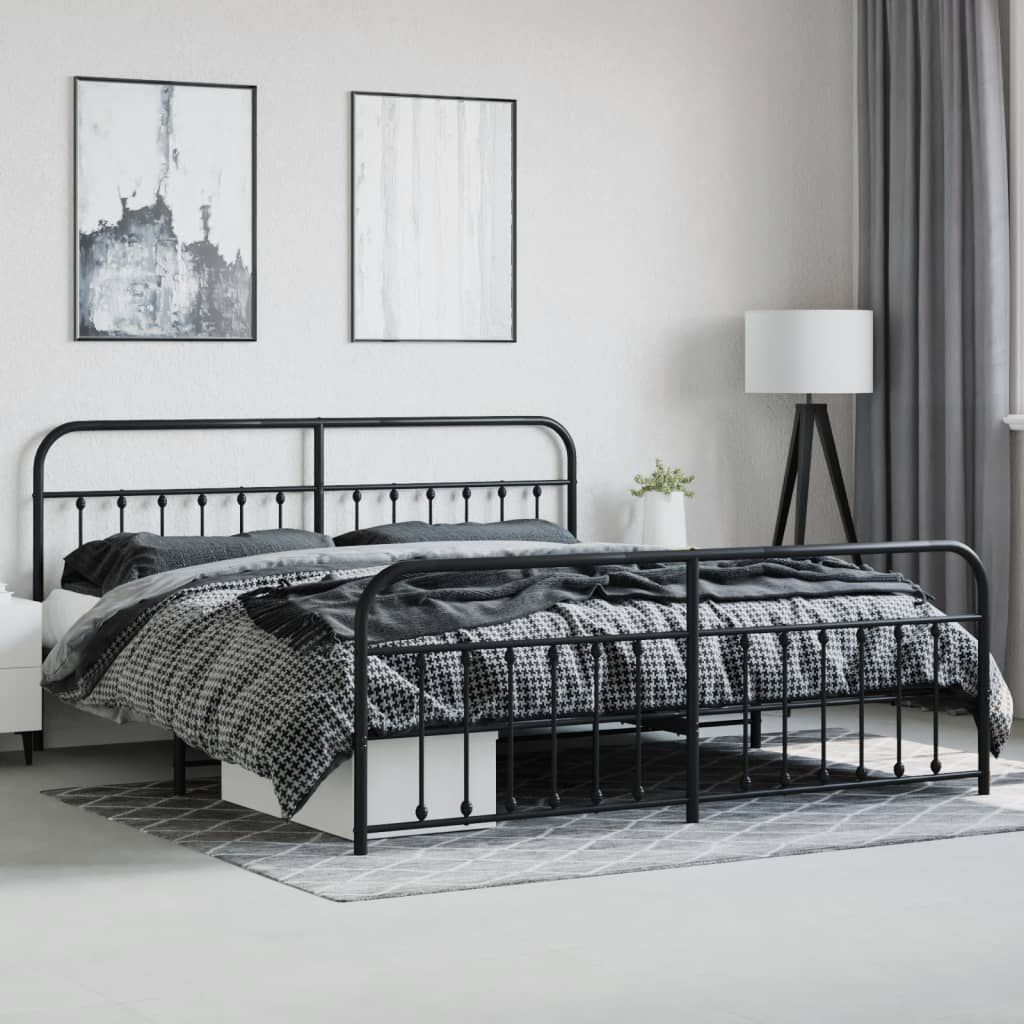 vidaXL Metal Bed Frame without Mattress with Footboard Black 193x203cm