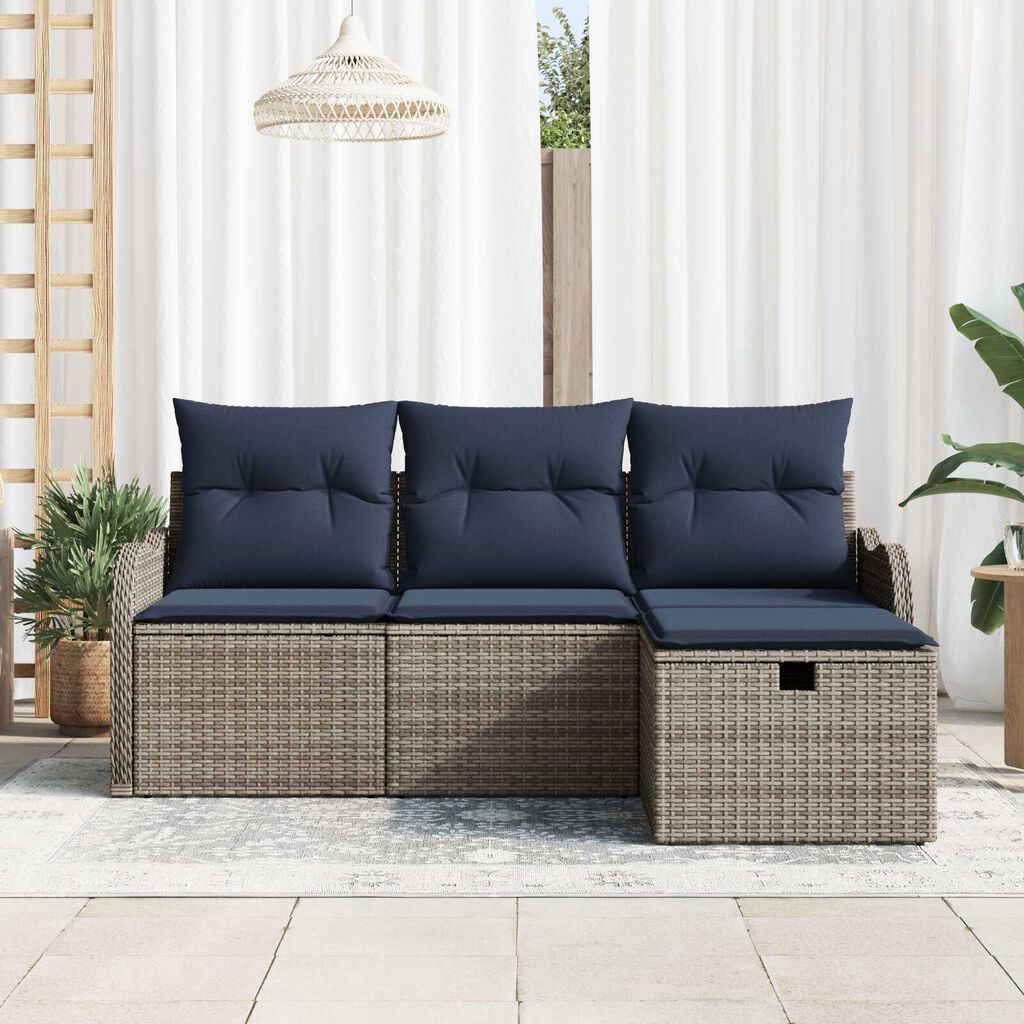 vidaXL 4 Piece Garden Sofa Set with Cushions Grey Poly Rattan