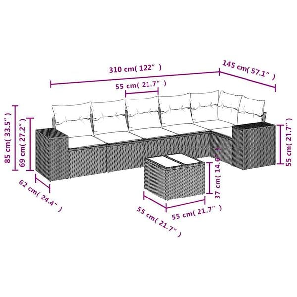 vidaXL 7 Piece Garden Sofa Set with Cushions Grey Poly Rattan