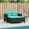 vidaXL Garden Sofa 2-Seater with Stools Black Poly Rattan