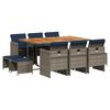 vidaXL 11 Piece Garden Dining Set with Cushions Grey Poly Rattan