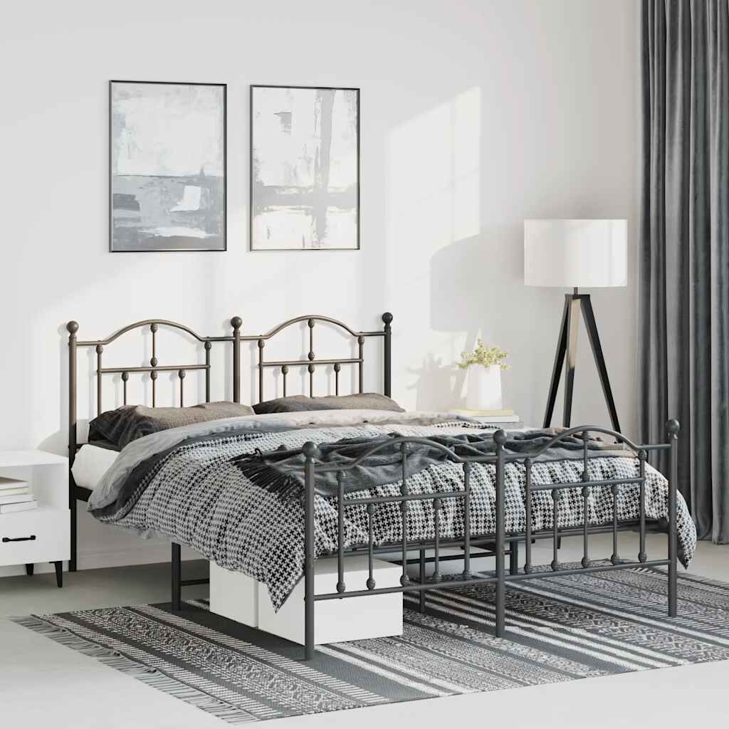 vidaXL Metal Bed Frame without Mattress with Footboard Black 150x200cm
