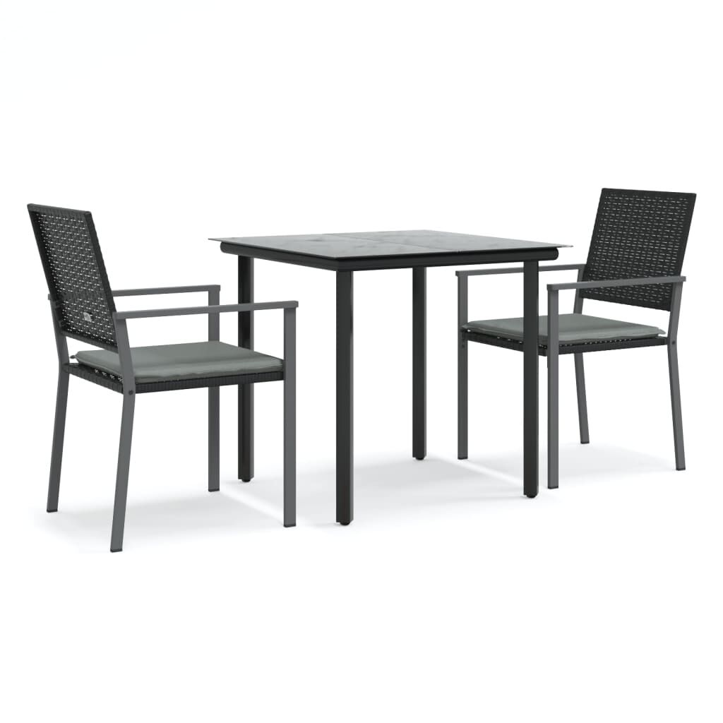 vidaXL 3 Piece Garden Dining Set with Cushions Poly Rattan and Steel