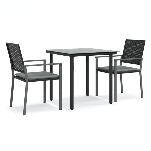 vidaXL 3 Piece Garden Dining Set with Cushions Poly Rattan and Steel