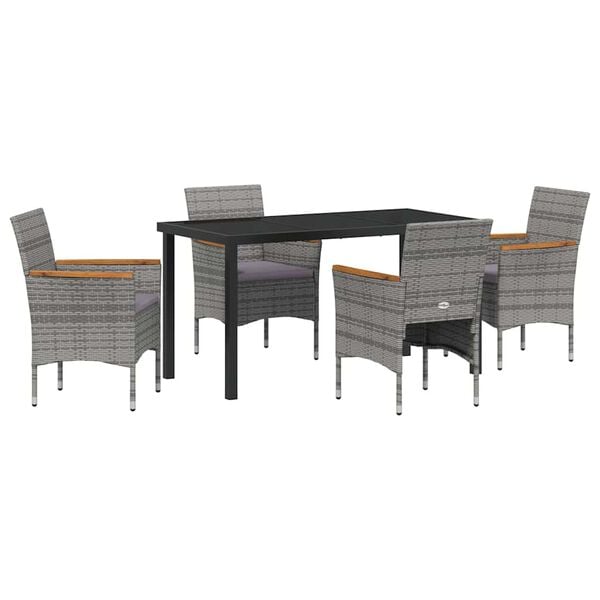 vidaXL Garden Dining Set with Cushion 5 pcs Grey Poly Rattan