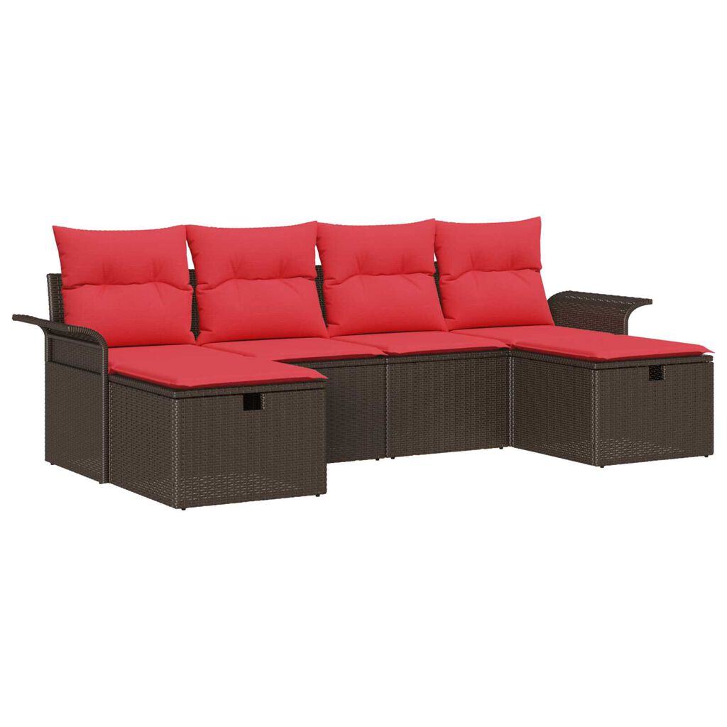 vidaXL 6 Piece Garden Sofa Set with Cushions Brown Poly Rattan