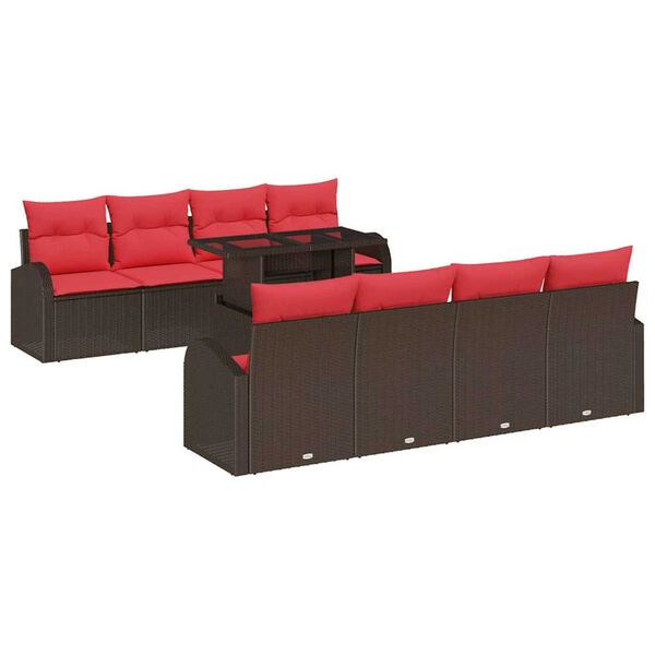 vidaXL Sofa Set with Cushion 9 pcs Brown Poly Rattan