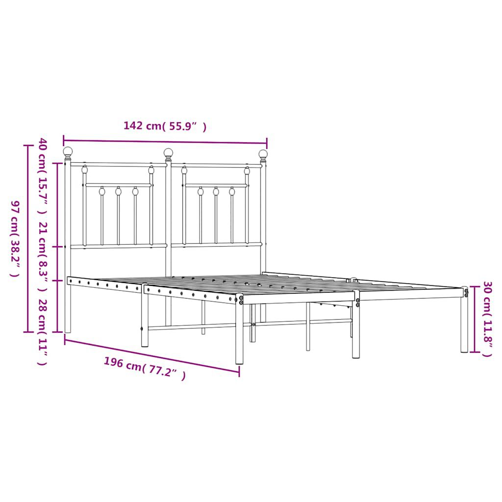 vidaXL Metal Bed Frame without Mattress with Headboard Black 135x190cm