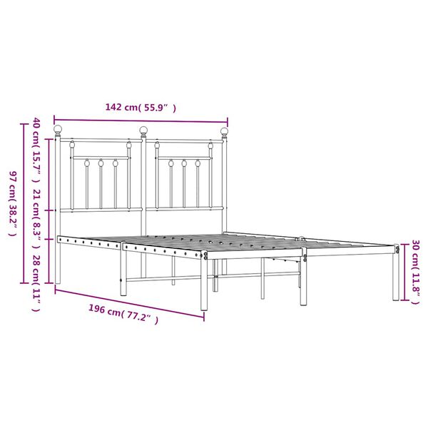vidaXL Metal Bed Frame without Mattress with Headboard Black 135x190cm
