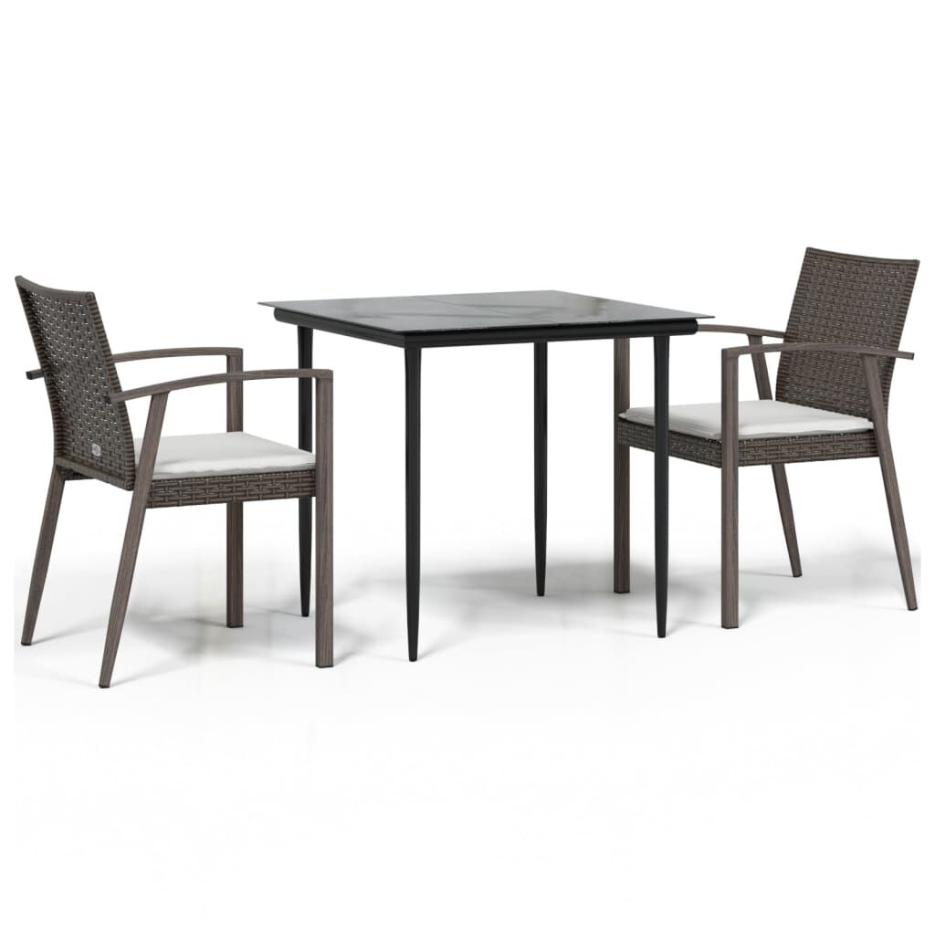 vidaXL 3 Piece Garden Dining Set with Cushions Poly Rattan and Steel