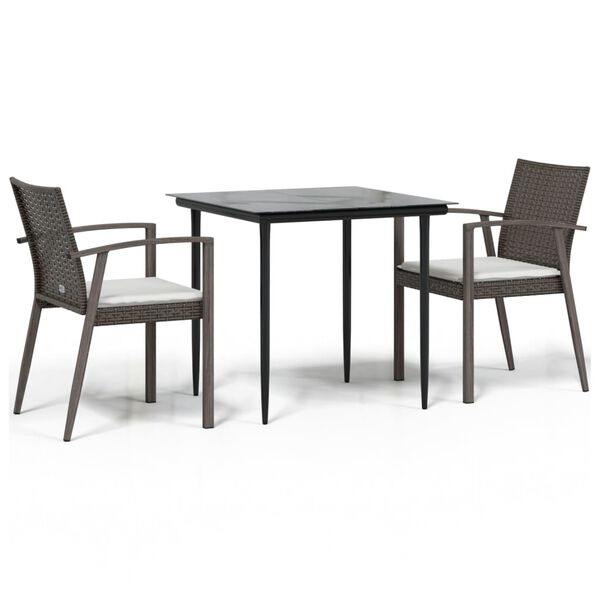 vidaXL 3 Piece Garden Dining Set with Cushions Poly Rattan and Steel