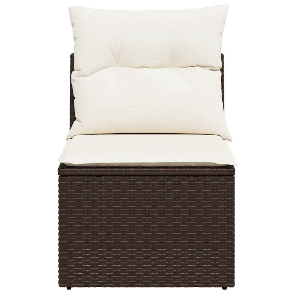 vidaXL Garden Sofa Armless with Cushions Brown Poly Rattan