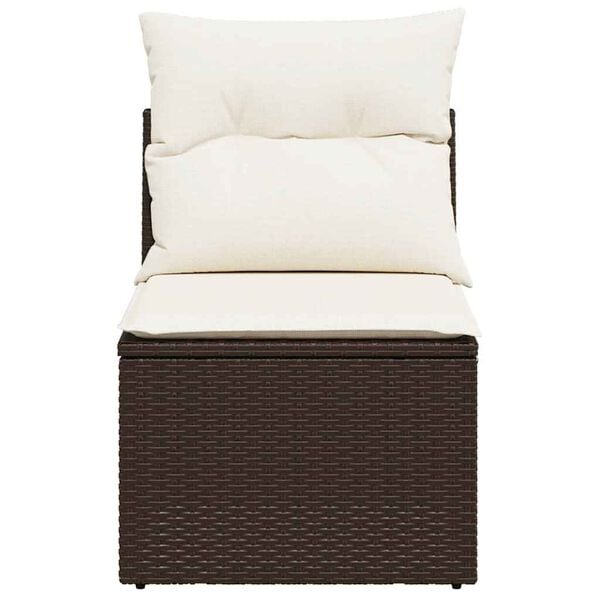 vidaXL Garden Sofa Armless with Cushions Brown Poly Rattan