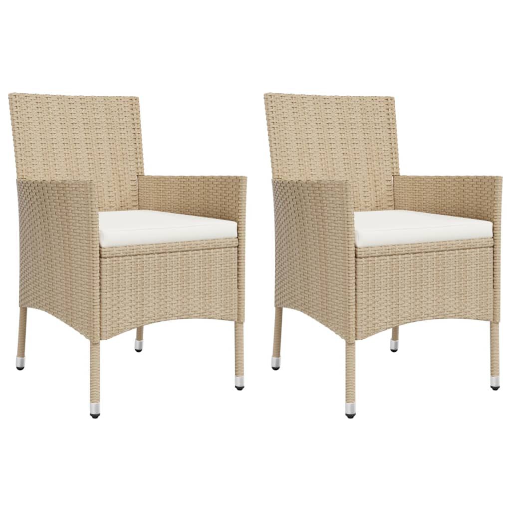 vidaXL 3 Piece Garden Bistro Set with Cushions Beige Poly Rattan