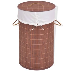 vidaXL Bamboo Laundry Bin Round Brown