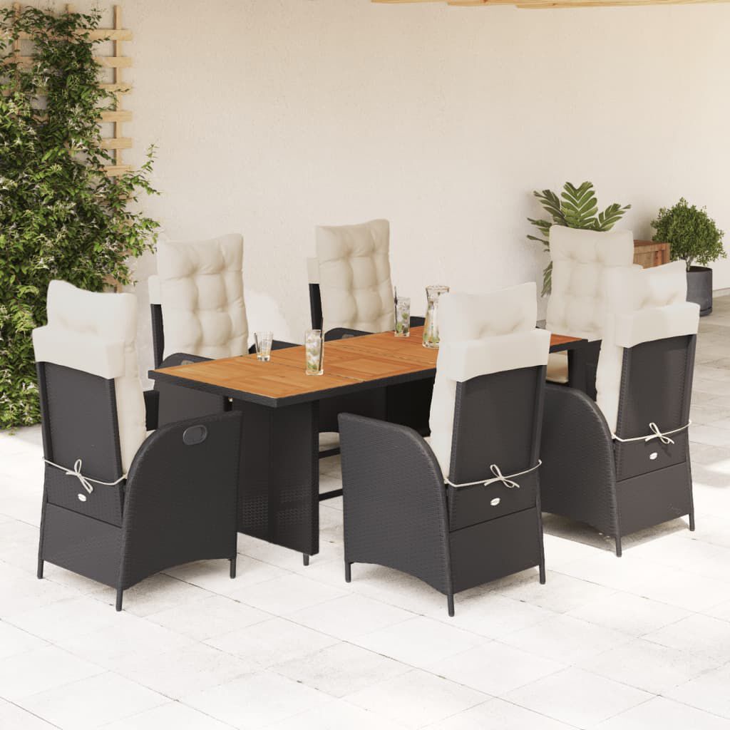 vidaXL 9 Piece Garden Dining Set with Cushions Black Poly Rattan