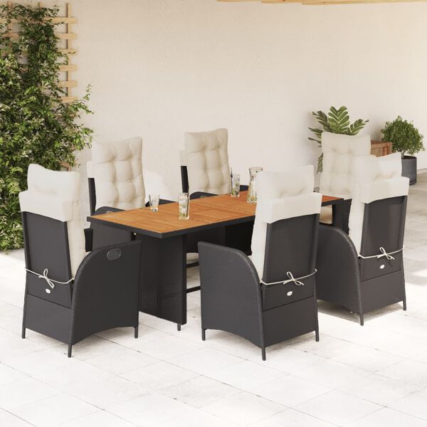 vidaXL 9 Piece Garden Dining Set with Cushions Black Poly Rattan