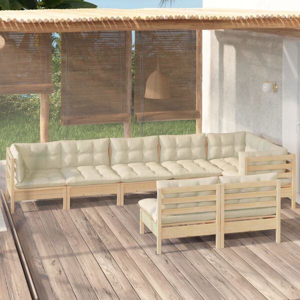 vidaXL 8 Piece Garden Lounge Set with Cream Cushions Solid Pinewood