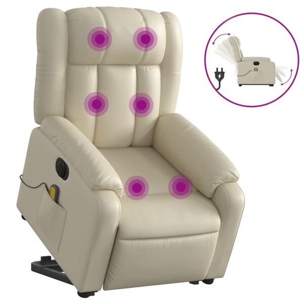 vidaXL Electric Stand up Massage Recliner Chair Cream Faux Leather