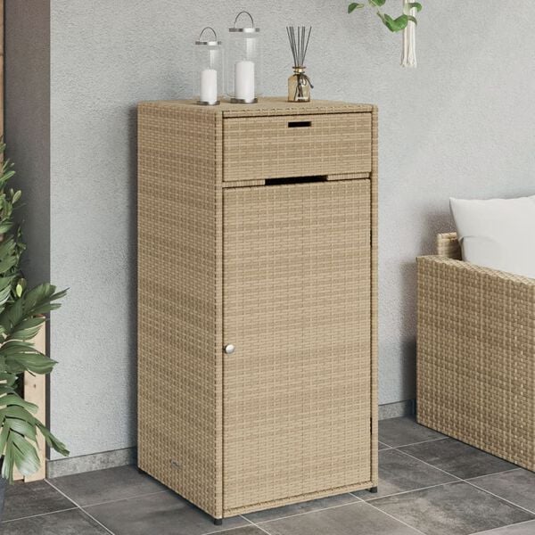 vidaXL Garden Storage Cabinet Beige 55x55x111 cm Poly Rattan