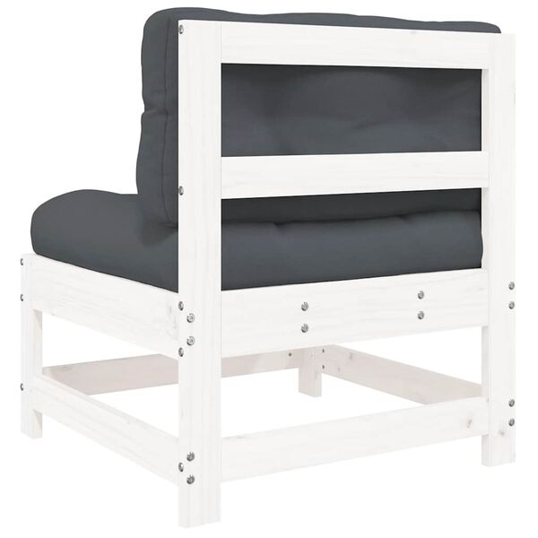 vidaXL Middle Sofa with Cushions White Solid Wood Pine
