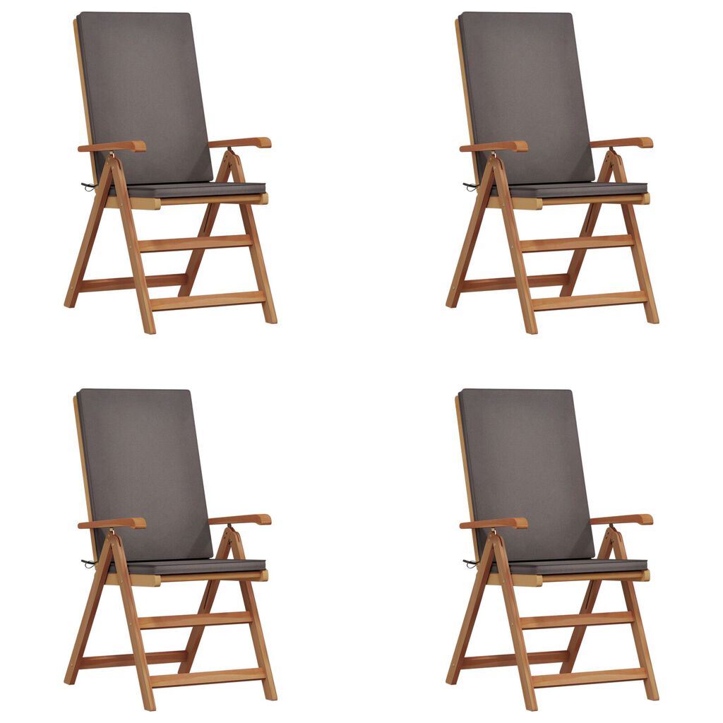 vidaXL Reclining Garden Chairs with Cushions 4 pcs Solid Teak Wood