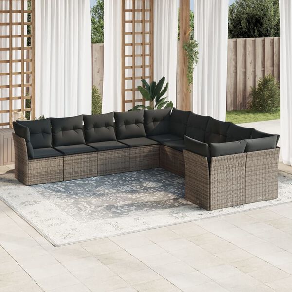 vidaXL 10 Piece Garden Sofa Set with Cushions Grey Poly Rattan