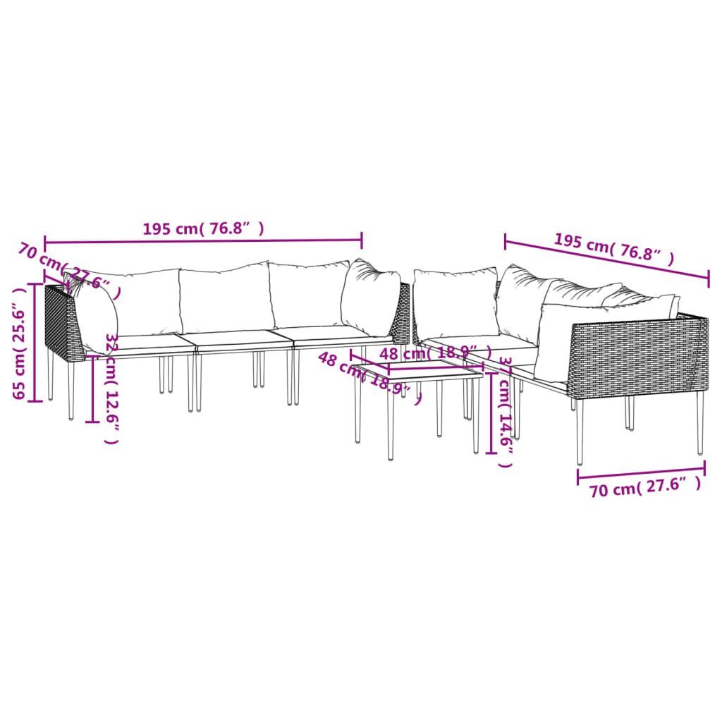 vidaXL 7 Piece Garden Lounge Set with Cushions Grey Poly Rattan