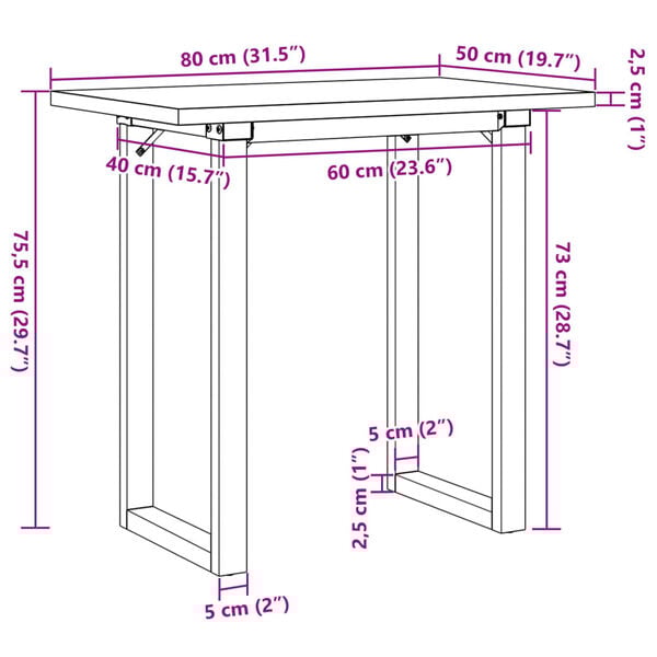 vidaXL Dining Table O-Frame 80x50x75.5 cm Solid Wood Pine and Steel