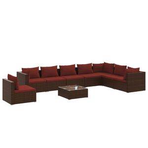vidaXL 9 Piece Garden Lounge Set with Cushions Poly Rattan Brown