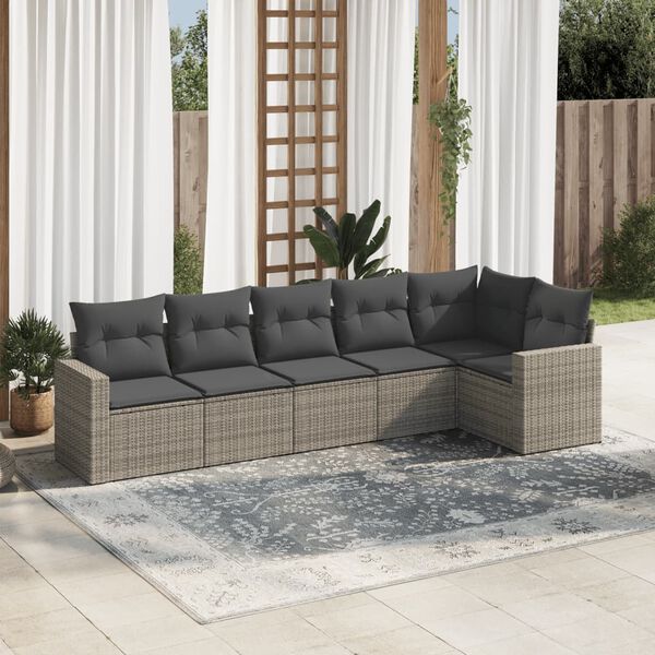 vidaXL 6 Piece Garden Sofa Set with Cushions Grey Poly Rattan