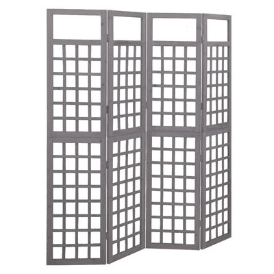 vidaXL 4-Panel Room Divider/Trellis Solid Fir Wood Grey 161x180 cm