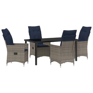 vidaXL Table and Chair Set with Cushion 5 pcs Grey PE Rattan