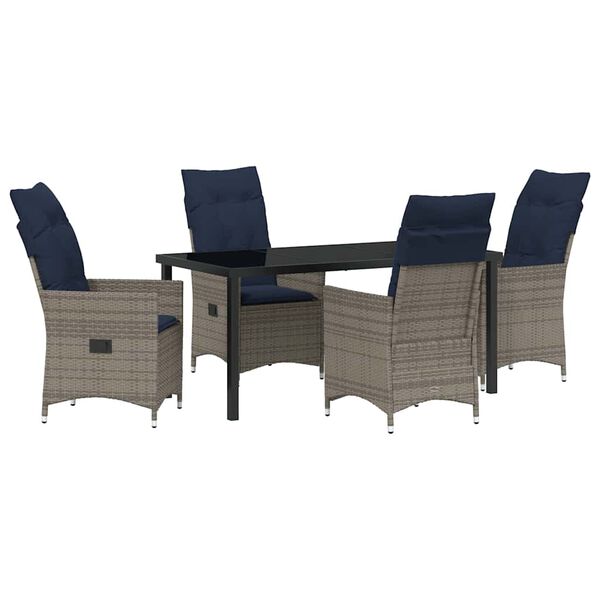vidaXL Table and Chair Set with Cushion 5 pcs Grey PE Rattan