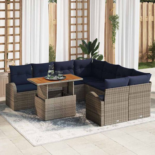 vidaXL Garden Sofa Set with Cushion Manual 9 pcs Grey and navy blue