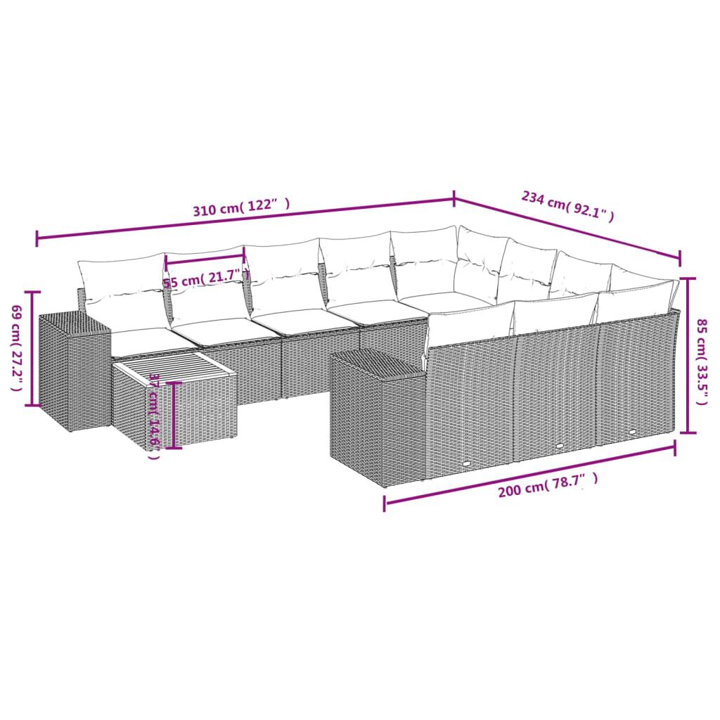 vidaXL 11 Piece Garden Sofa Set with Cushions Grey Poly Rattan