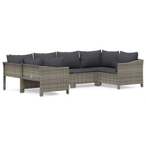 vidaXL 6 Piece Garden Lounge Set with Cushions Grey Poly Rattan