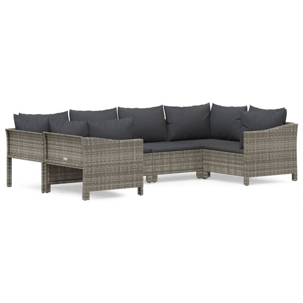 vidaXL 6 Piece Garden Lounge Set with Cushions Grey Poly Rattan