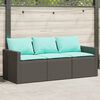 vidaXL Garden Sofa with Cushions 3-Seater Black Poly Rattan