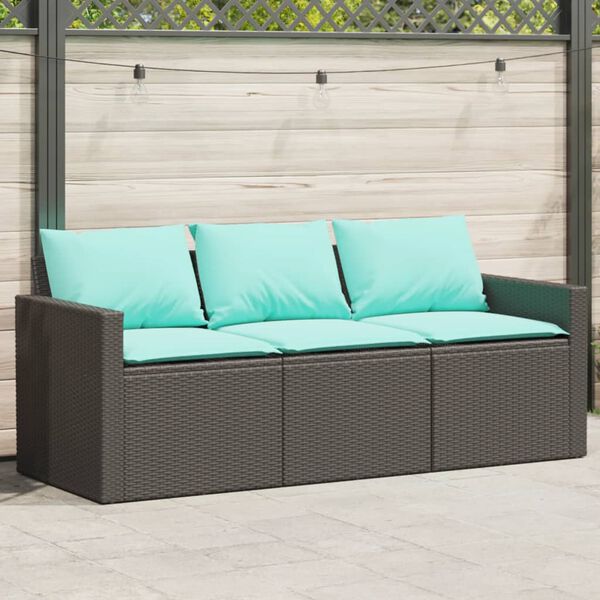 vidaXL Garden Sofa with Cushions 3-Seater Black Poly Rattan