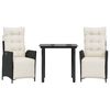 vidaXL 3 Piece Garden Dining Set with Cushions Black Poly Rattan