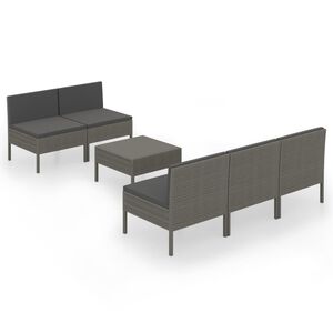 vidaXL 6 Piece Garden Lounge Set with Cushions Poly Rattan Grey