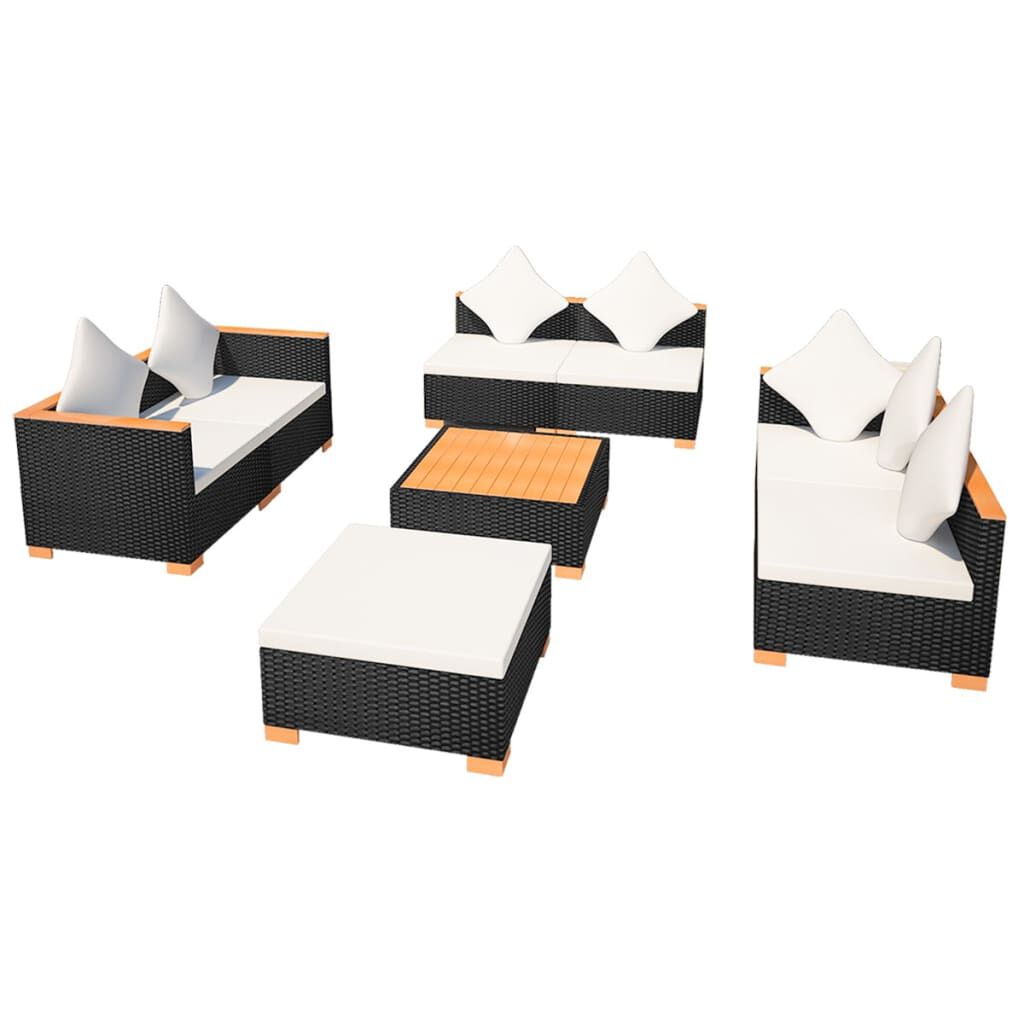 vidaXL 8 Piece Garden Lounge Set with Cushions Poly Rattan Black