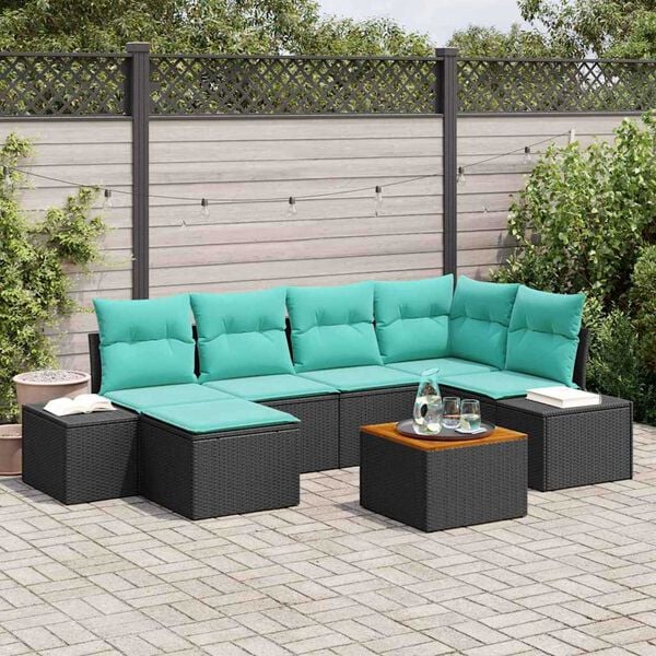 vidaXL Garden Sofa Set 7 pcs Black and turquoise