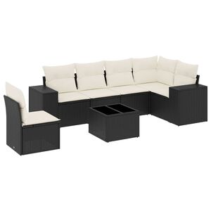 vidaXL 7 Piece Garden Sofa Set with Cushions Black Poly Rattan