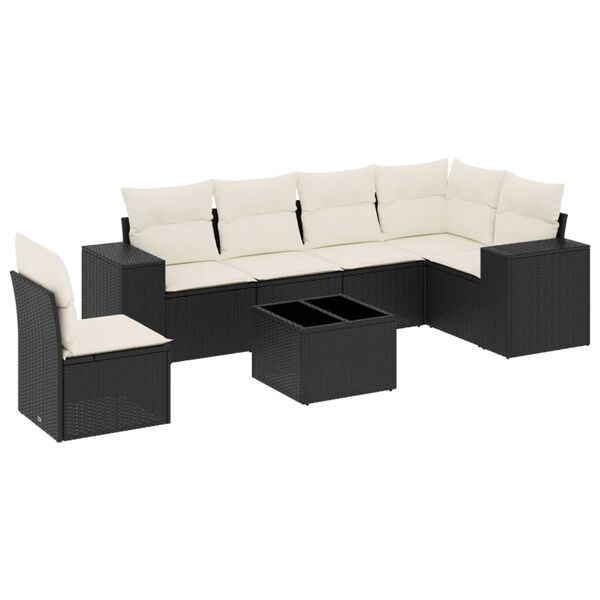 vidaXL 7 Piece Garden Sofa Set with Cushions Black Poly Rattan