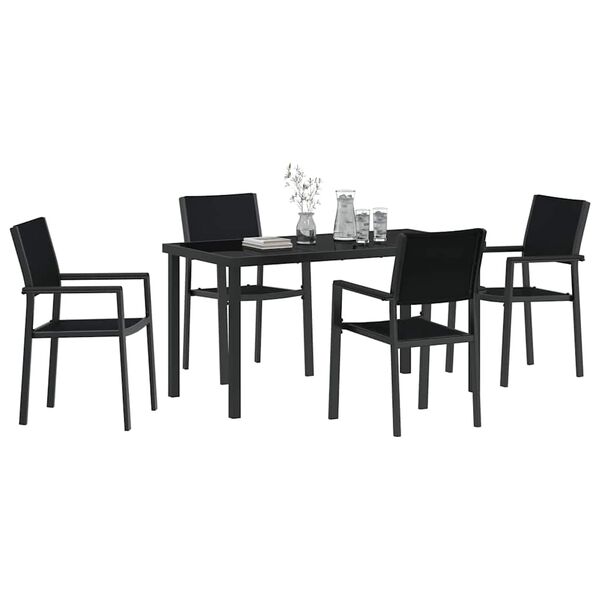 vidaXL Garden Dining Set 5 pcs Black Powder-Coated Steel