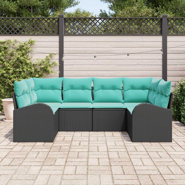vidaXL 6 Piece Garden Sofa Set with Cushions Black Poly Rattan