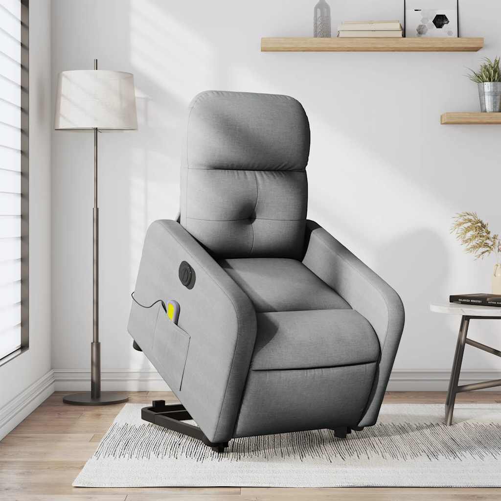 vidaXL Electric Stand up Massage Recliner Chair Light Grey Fabric